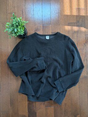BLACK WASHED OUT VINTAGE Y2K WAFFLE KNIT SWEATSHIRT